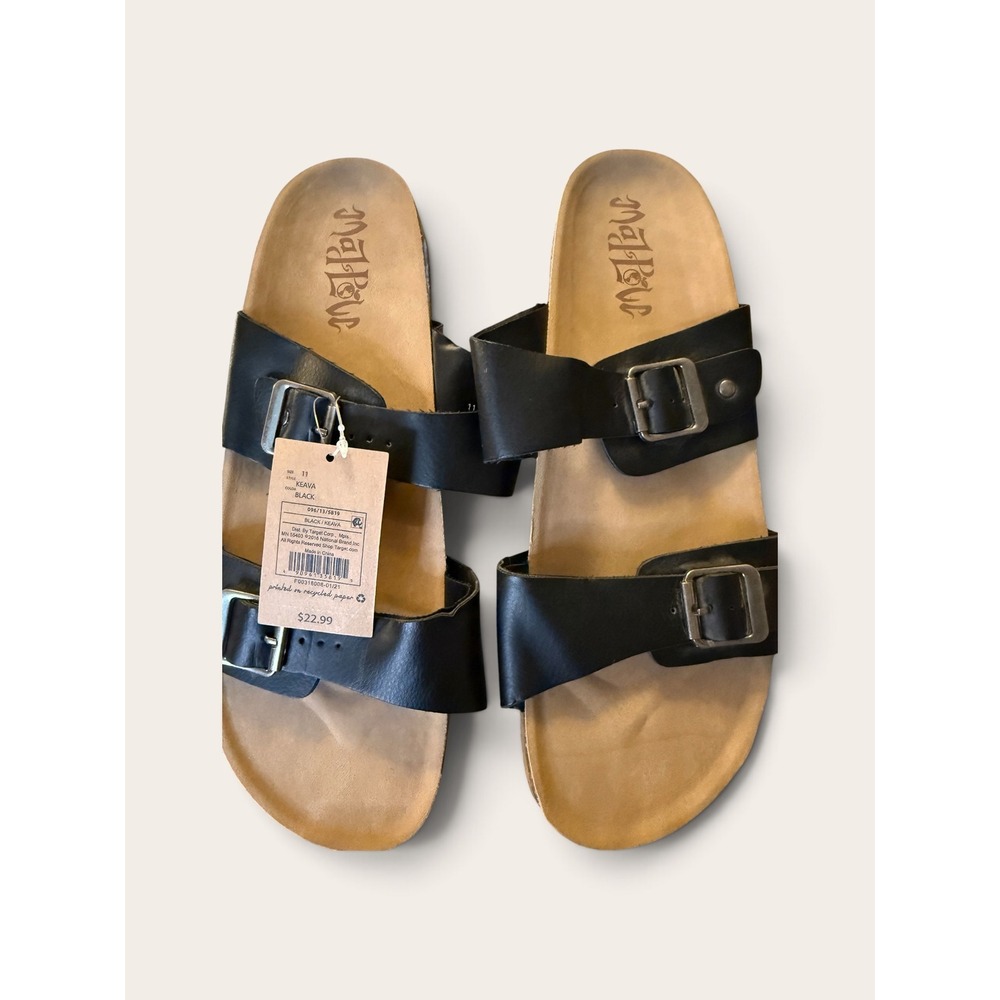 Mad Love Keava Black Double Buckle Footbed Sandals Womens 11 Recycled Material